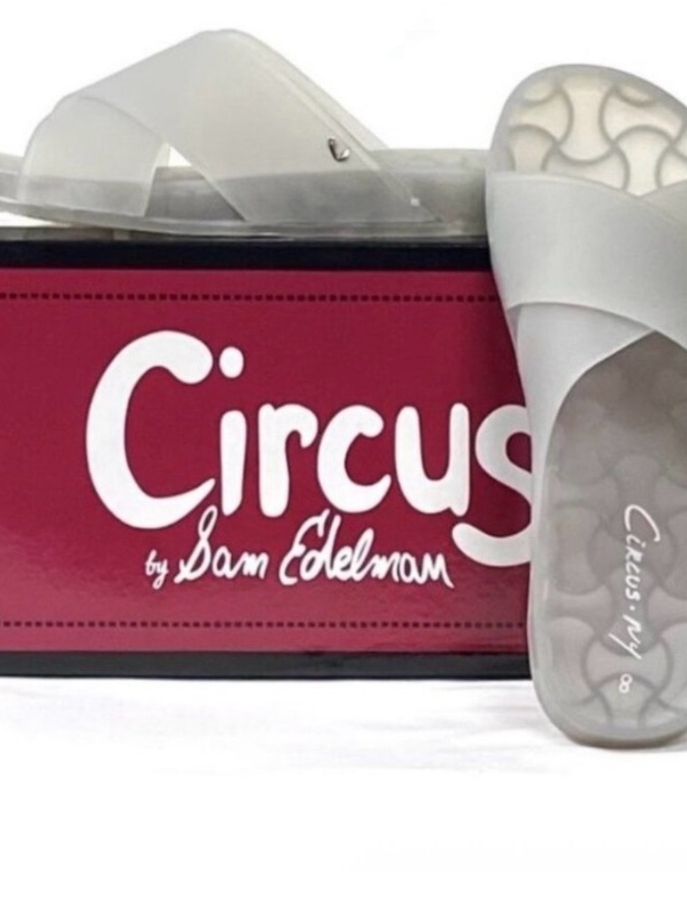 Circus by Sam Edelman Translucent Strap Slide Sandals in White and Clear
